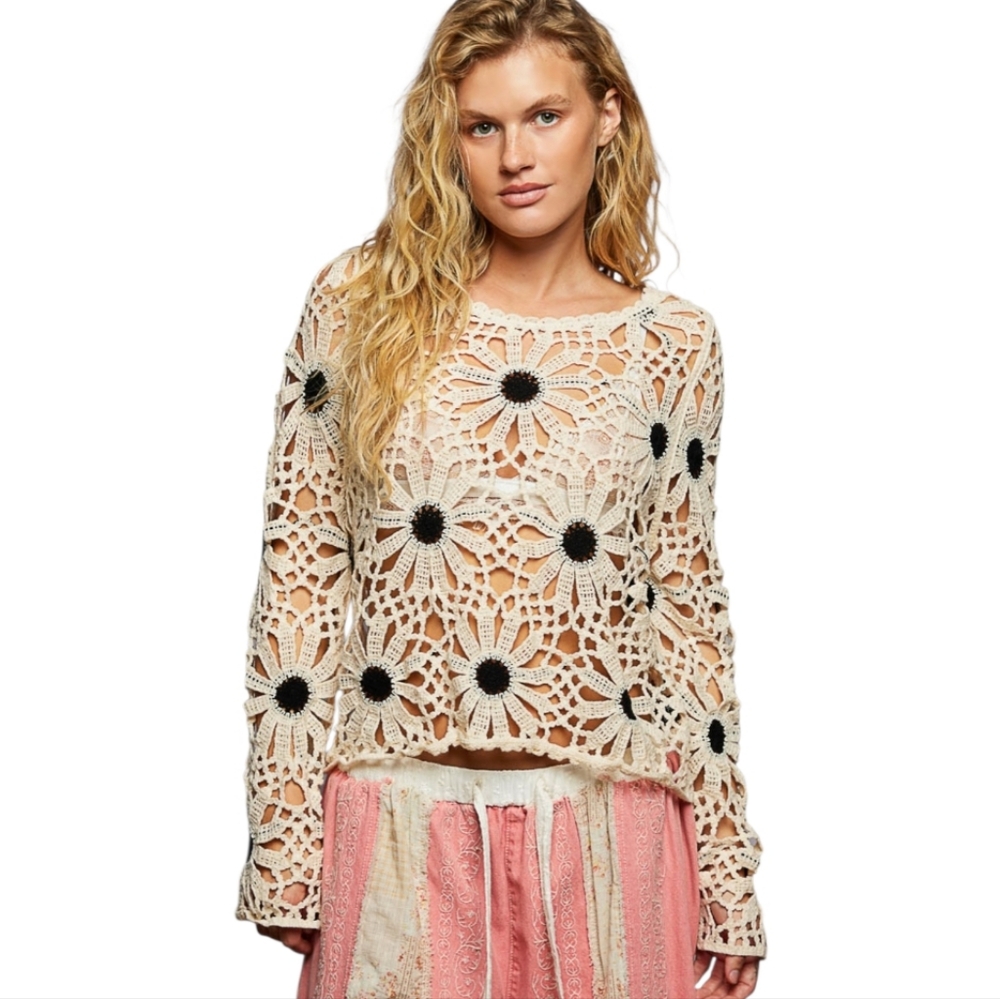 NS06. POL Crochet Bohemian Oversized Floral Women Top In One Size